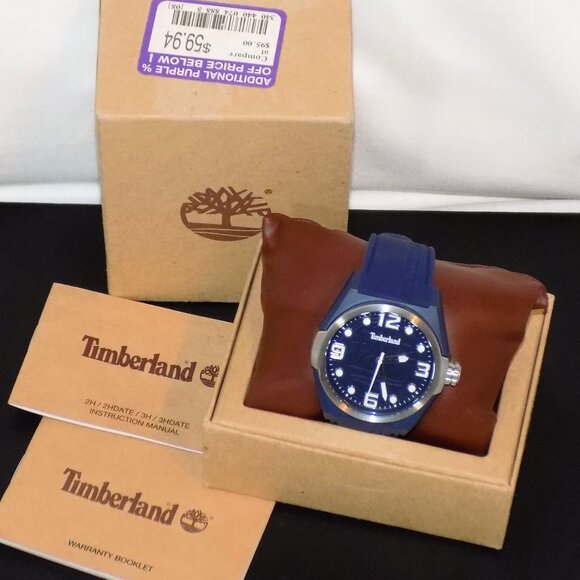 New Timberland Radler Navy Blue Watch 13328J Embossed Face & Band.  Working. - Picture 2 of 9